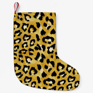Calcetín Navideño Pequeño Piel Animal, Watercolor Leopard Seamless.