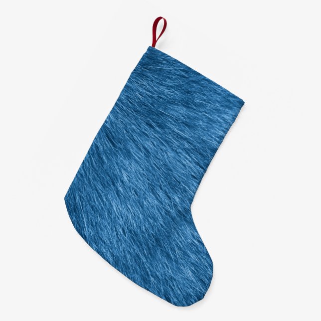 Calcetín Navideño Pequeño Piel azul, fondo de la piel, pieles fluorescentes, (Frente (Colgado))