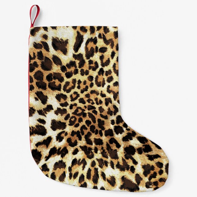 Calcetín Navideño Pequeño Piel leopardo, diseño de patrones impecable. (Anverso)