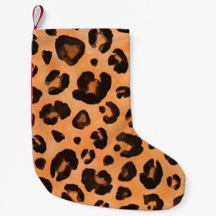 Calcetín Navideño Pequeño Pieles de leopardo, acuarela, textura sin costuras