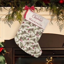 Calcetín Navideño Pequeño Piñas de acuarela  Navidad con letra botánica