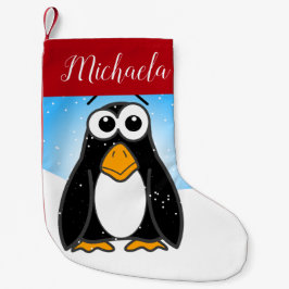 Calcetín Navideño Pequeño Pingüino Cute con copos de nieve Personalizado de 