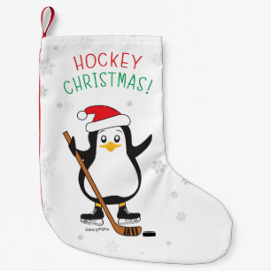 Calcetín Navideño Pequeño Pingüino del hockey del navidad