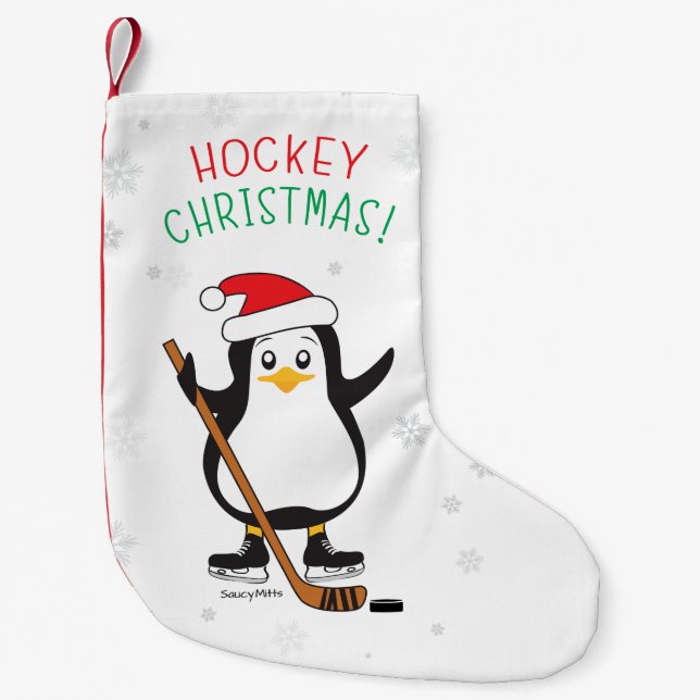Calcetín Navideño Pequeño Pingüino del hockey del navidad (Anverso)