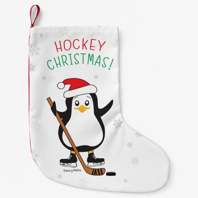 Calcetín Navideño Pequeño Pingüino del hockey del navidad (Anverso)