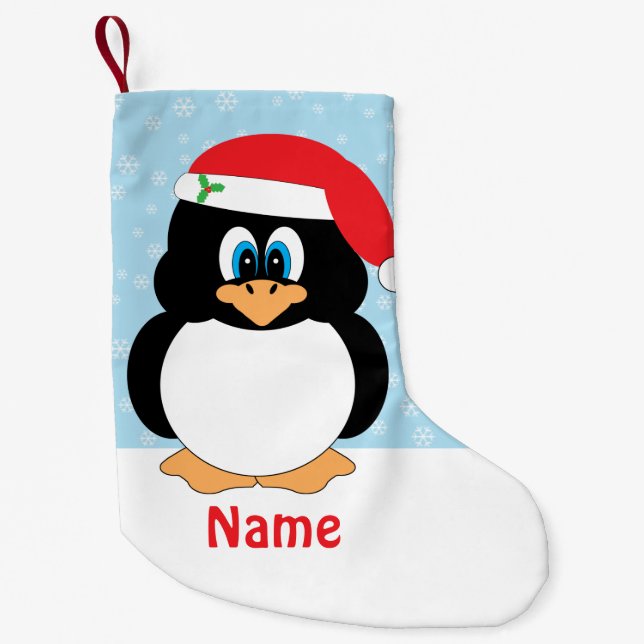Calcetín Navideño Pequeño Pingüino Navidad personalizado (Anverso)