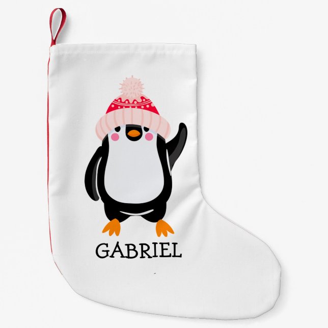 Calcetín Navideño Pequeño Pingüino Navidades burdos y personalizados en Gorr (Anverso)