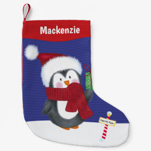 Calcetín Navideño Pequeño Pingüino personalizado