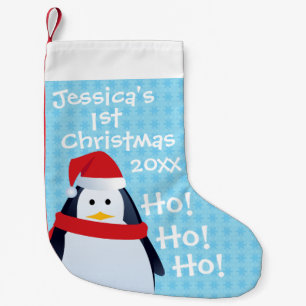 Calcetín Navideño Pequeño Pingüino - Primera Navidad Personalizada