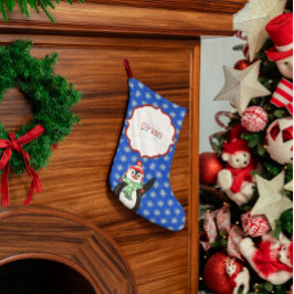 Calcetín Navideño Pequeño Pingüino y copos de nieve monogramados