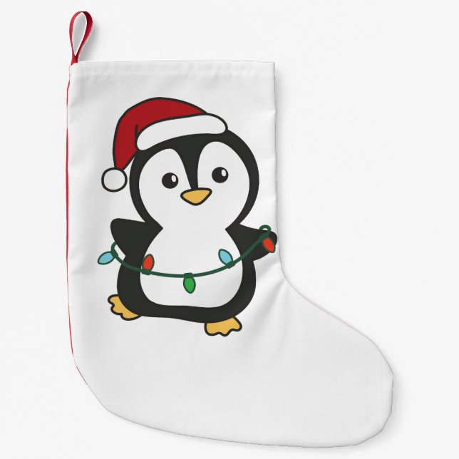 Calcetín Navideño Pequeño Pingüinos Navidades de pingüino en invierno (Anverso)