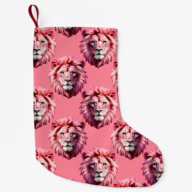 Calcetín Navideño Pequeño Pink Lion Head Animal Pattern Design Pink  (Anverso)
