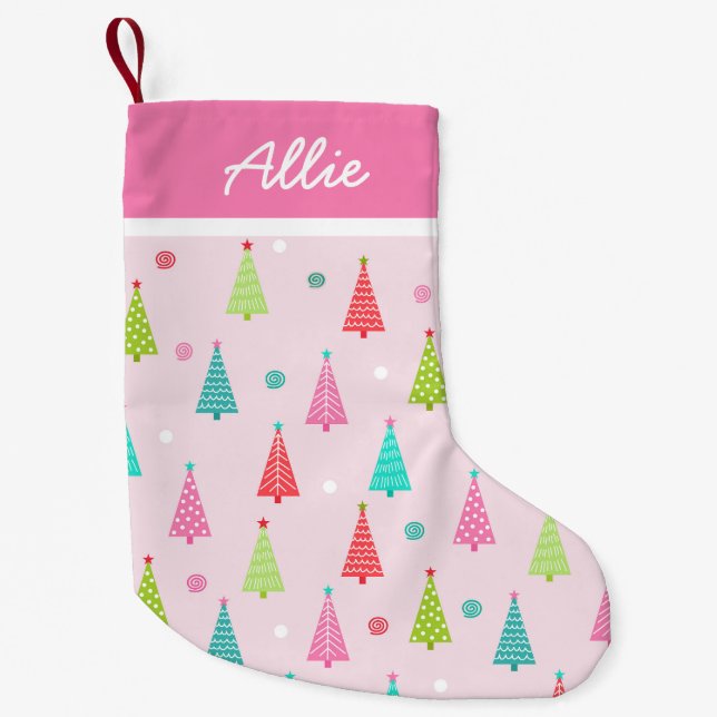 Calcetín Navideño Pequeño Pink Pastel Christmas Stocking (Anverso)