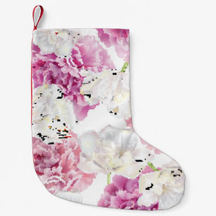 Calcetín Navideño Pequeño Pink Peony White Tulip Vintage