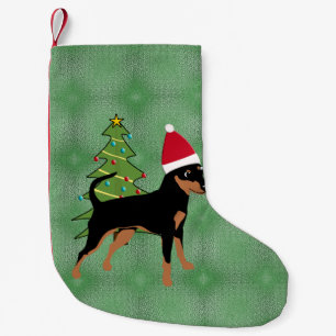 Calcetín Navideño Pequeño Pinscher en miniatura de Santa Personalizado negra