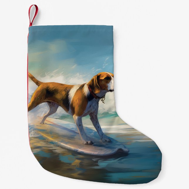 Calcetín Navideño Pequeño Pintado americano de Surf Engligh Foxhound Beach (Anverso)