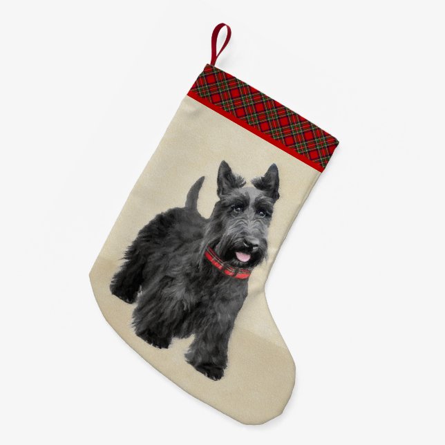 Calcetín Navideño Pequeño Pintado Terrier Escocés - Arte Perro Original (Frente (Colgado))