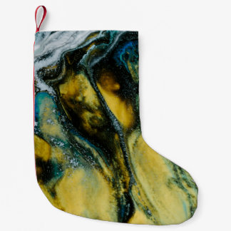 Calcetín Navideño Pequeño Pintura abstracta amarilla, blanca y azul