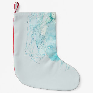 Calcetín Navideño Pequeño Pintura abstracta azul y blanco
