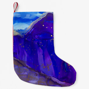 Calcetín Navideño Pequeño Pintura abstracta azul y blanco