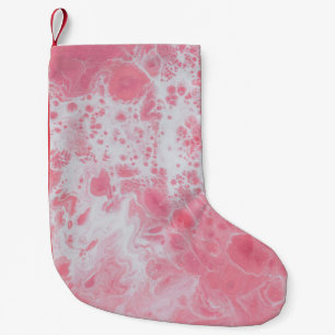 CALCETÍN NAVIDEÑO PEQUEÑO PINTURA ABSTRACTA DE LÍQUIDO BLANCO Y ROSA