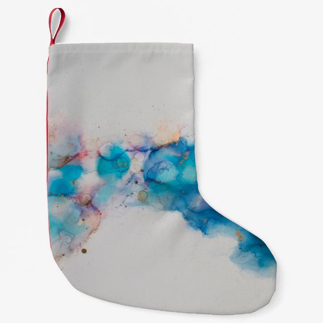 Calcetín Navideño Pequeño Pintura abstracta de tinta de alcohol. Alcohol Ink (Anverso)
