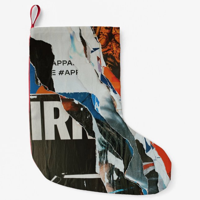 Calcetín Navideño Pequeño Pintura abstracta en blanco negro y naranja (Anverso)