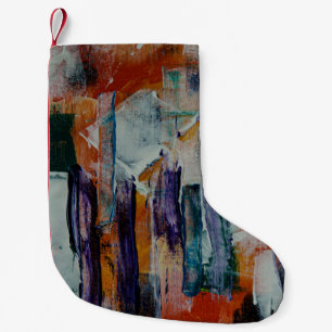 Calcetín Navideño Pequeño pintura abstracta en blanco y negro naranja