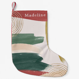 Calcetín Navideño Pequeño Pintura abstracta moderna | Navidad con monograma