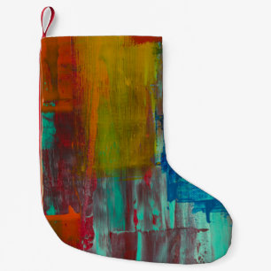 CALCETÍN NAVIDEÑO PEQUEÑO PINTURA ABSTRACTA ROJA AZUL AMARILLO Y BLANCA