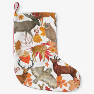 Calcetín Navideño Pequeño Pintura acuarela de fondo de bosque otoñal con