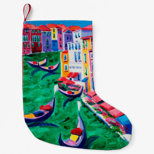 Calcetín Navideño Pequeño  pintura al óleo de la bella Venecia, Italia sobre