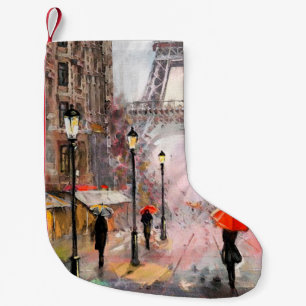 Calcetín Navideño Pequeño pintura al óleo sobre lienzo, vistas a la calle de