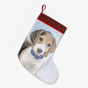 Calcetín Navideño Pequeño Pintura Beagle - Arte Perro Original Cuto