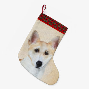 Calcetín Navideño Pequeño Pintura canaense de perro - Arte original de perro