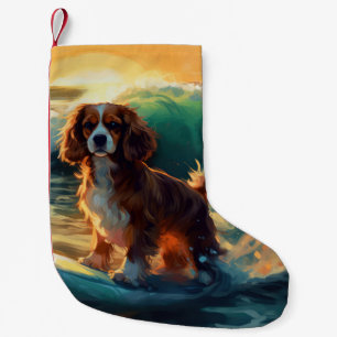 Calcetín Navideño Pequeño Pintura Cavalier King Beach para surf