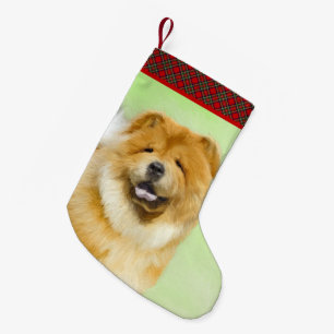 Calcetín Navideño Pequeño Pintura Chow Chow - Arte Perro Original.