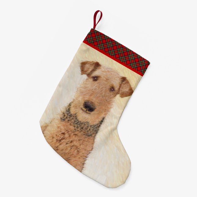Calcetín Navideño Pequeño Pintura de Airedale Terrier - Arte original y boni (Frente (Colgado))