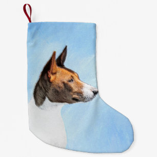 Calcetín Navideño Pequeño Pintura de Basenji - Arte original muy bonito