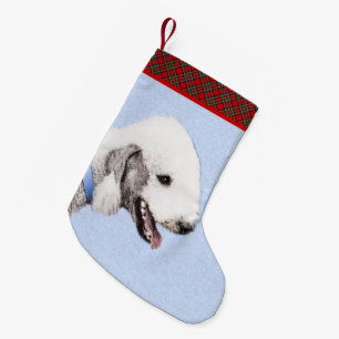 Calcetín Navideño Pequeño Pintura de Bedlington Terrier - Original Perro Art