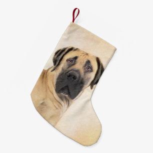 Calcetín Navideño Pequeño Pintura de Boerboel - Arte de Perro Original Lindo