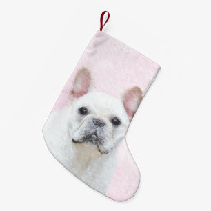 Calcetín Navideño Pequeño Pintura de Bulldog francés (crema/blanco) - Arte 