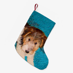Calcetín Navideño Pequeño Pintura de cachorro de Fox Terrier - Arte original