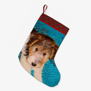 Calcetín Navideño Pequeño Pintura de cachorro de Fox Terrier - Arte original