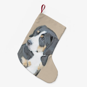 Calcetín Navideño Pequeño Pintura de cachorro de perro de montaña de Berna -