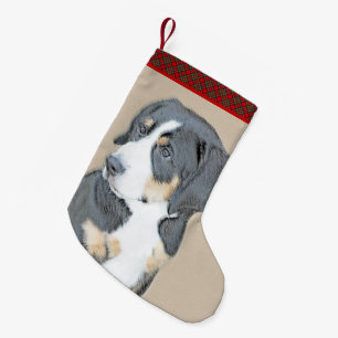 Calcetín Navideño Pequeño Pintura de cachorro de perro de montaña de Berna -