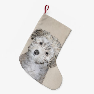 Calcetín Navideño Pequeño Pintura de cachorro habanesa - Arte de perro origi