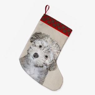 Calcetín Navideño Pequeño Pintura de cachorro hayano - Arte de perro origina