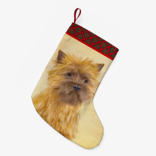 Calcetín Navideño Pequeño Pintura de Cairn Terrier - Arte Perro Original.