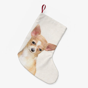 Calcetín Navideño Pequeño Pintura de Chihuahua - Arte de perro original cura